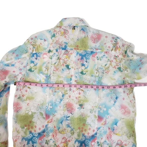 Pastel Floral Print Sheer Shacket Sz M Fairy Y2K Full Zip Cover Up Shirt Jacket - Picture 9 of 10